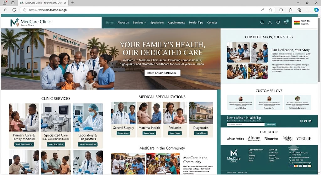 MedCare Clinic website