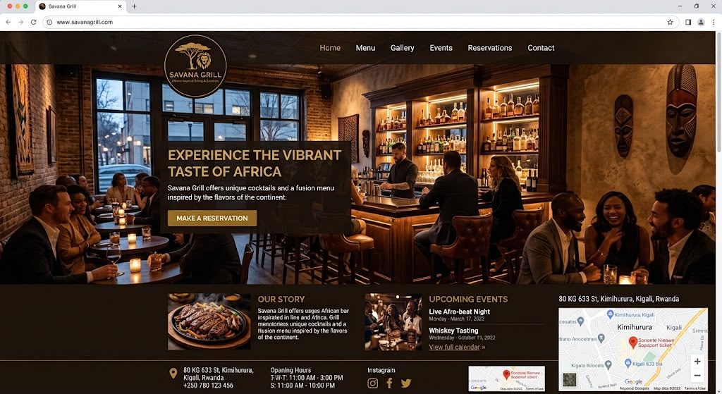Savana Grill restaurant website